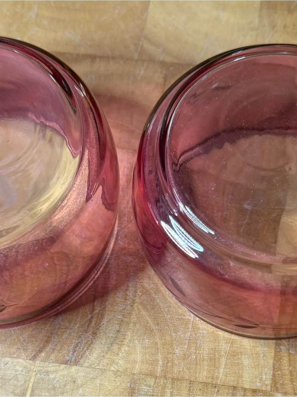 Princess House Cranberry Glass Etched Floral Bowls – Set of 2